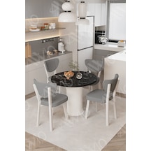 Avvio Elma Yuvarlak Siyah Mermer Mutfak Masa 4 Adet Sandalyeli Takım 90x90 Cm Gri