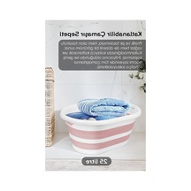 25 Litre Kapasiteye Sahip Katlanabilir Pembe Silikon Çamaşır Sepeti Açık Bej
