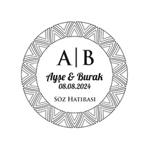 Geometrik Desenli Yuvarlak Mühür Kına Nişan Düğün 3x3 Cm Özel Etiket / 50 Adet Sticker Beyaz
