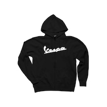 Vespa Logo 3 Siyah Fermuarlı Kapşonlu Sweatshirt Siyah