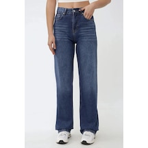 Hiccup Yüksek Bel Straight Kot Pantolon Orta Mavi Denim