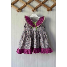Renkli Petek Desenli Fırfır Ve Dantel Detaylı Kolsuz Kız Çocuk Bebek Tasarım Elbise 001