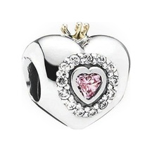 Nur Silver Princess Taçlı Kalp Gümüş Charm Nur-bl00326