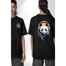 Kulaklık Ayı Panda Siyah Oversize Unisex Ön Ve Sırt Baskılı Tişört Siyah Kulaklık Ayı Panda Siyah Oversize Unisex Ön Ve Sırt Baskılı Tişört Siyah
