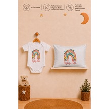 Pia Baby İsme Özel Kısa Kollu Kız Bebek Body Zıbın Ve 35x45 Cm Yastık Kılıfı %100 Pamuk Organik Baskılı Bebek Hediyesi 1023bay6x Ekru