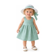Chicsy Baby Tatlı Kız Bebek Tarz Elbise Şapkalı Fiyonk Detaylı Yazlık 2 Li Kombin Su Yeşili