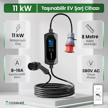 Coswatt Taşınabilir EV Şarj Cihazı CS-P3-16A / 11kW / 8m / Türkçe / 380V AC / Tip-2 / 5x16A CEE / Ev Tipi Dönüştürücü / Çanta