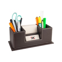 Masaüstü Deri Organizer Kalemlik 4 Gözlü Desktop Organizer Rainbow Vegan 10x12x25 Cm. Kahverengi