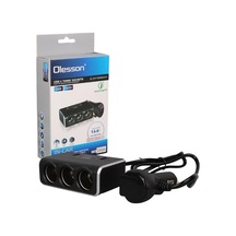 Olesson 1639 12-24v Çift Usb Girişli Hızlı Şarj Destekli 120w 80cm Kablolu Dijital Voltaj Ekranlı 3'lü Araç Çakmak Çoklayıcı