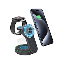 Cihazları İçin L9 15w Manyetik Kablosuz Şarj Cihazı Katlanır Şarj İstasyonu Siyah