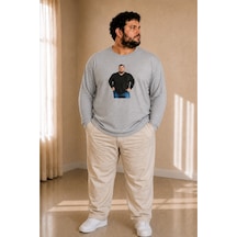 Sngl Tekstil Erkek Büyük Beden Uzun Kollu Adam Baskılı Tişört 3xl 4xl 5xl 6xl 7xl 8xl 9xl Açık Vizon