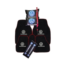 Volkswagen Nakışlı Oto Halı Paspas Volkswagen Dijital Baskılı Siyah Yastık & Emniyet Kemer Pedi