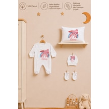 Pia Baby İsme Özel Kız Bebek Tulum %100 Pamuk Organik Baskılı İsimli Bebek Tulumu 35x45 Cm Yastık Kılıfı Bebek Seti 2029yt3x Krem