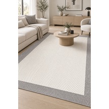 Kasen Krem Gri Modern Sisal Görünümlü Polyester Halı Mutfak Salon Koridor Robot Süpürge Uyumlu Kolay Temizlenebilir Krem/gri
