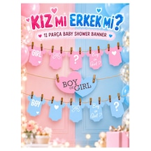 Hiras Dizayn Baby Shower İpli Banner Seti 11 Parça Kız Mı Erkek Mi Pembe Mavi Mavi - Pembe