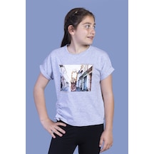 Toontoy Kids Toontoy Kız Çocuk Dijital Baskılı Tişört Gri Melanj