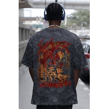 Slayer Rock Metal Müzik Grubu Sırt Baskılı Unisex Oversize Eskitm Siyah