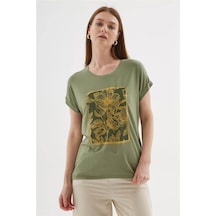 Fashion Friends 25y0075k1 Kadın Baskılı Bluz Haki