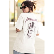 Sevbano Metallica Rock Metal Müzik Grubu Sırt Baskılı Unisex Oversize Tiş Beyaz