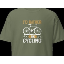 Wildstyle I'd Rather Be Cycling Bisiklet Sürmek Bisikletçi Baskılı Unisex Bisiklet Yaka Pamuklu Tişört Haki