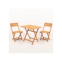 Meya Dekor Balkon Bahçe 60x80 Cm Masa 3 Lü Katlanabilir Bistro Set 2 Sandalye 1 Bahçe 60x80 Cm Masa Ahşap