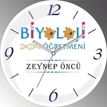 Kişiye Özel Biyoloji Öğretmen E Çap 30cm Sessiz Akar Bombeli Gerçek Cam Duvar Saati Siyah