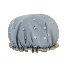 Duş Başlığı Şapka Çift Katmanlı Ev Banyo Aksesuarları Elastik Yeniden Kullanılabilir Banyo Yetişkin Sevimli Kedi Baskılı Karikatür Mavi