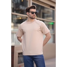 Madmext Bej Bisiklet Yaka Basic Erkek T-shirt E7138 Bej
