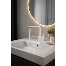 Lüx Premium Beyaz Kare Lavabo Bataryası