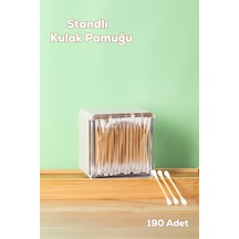 Porsima 3134 Doğal Ahşap Bambu Saplı Standlı Kulak Temizleme Çubuğu Seti- 190 Adet Renkli