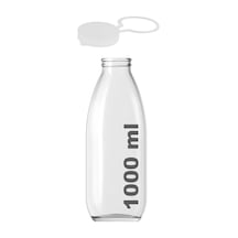 Afracam Süt Ayran Şişesi Şeffaf 1000 Ml Plastik Kapaklı Cam Şişe