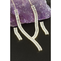Baget Taşlı Lüks Set Kolye Şeffaf