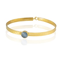 Kadir Jewellery 22 Ayar Altın Kaplama El İşçiliği Zirkon Taşlı Kadın Kelepçe Bilezik Mavi