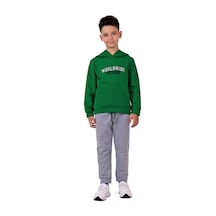 Mnk Baby & Kids Erkek Çocuk Worldwide Winner Nakışlı Kanguru Cepli Kapüşonlu Eşofman Takımı Yeşil
