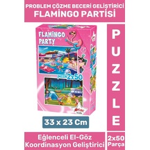 Premium Eğlenceli El Göz Koordinasyon Beceri Geliştirici Çocuk 2x50 Parça Puzzle Flamingo Partisi