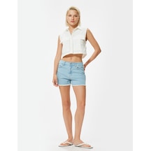 Koton Çizgili Mini Kot Şort Açık İndigo 4sal40477md Açık İndigo
