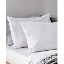 Madame Coco Ronny %100 Pamuk 2'li Yastık Kılıfı - Beyaz/gri 8684427122037 Beyaz