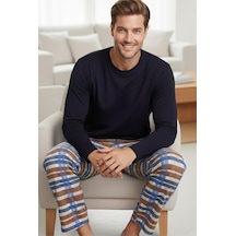 Siyah İnci Uzun Kollu Pamuklu Örme Pijama Takım 7972 Ekose