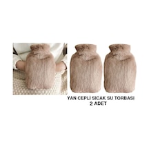 Sıcak Su Torbası 2 Adet,yan Cepli Bej Peluş Termofor 27x17x2cm 750ml Bej