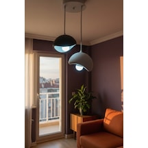 Siyah Ve Gri Dekoratif 2 Li Sarkıt Avize Bohem Beton Görünüm E27e27 Modern Avize Ampul Hediye