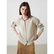 Lcw Vision Bej Oversize Saten Kadın Gömlek