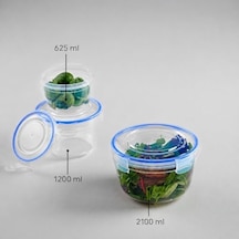 Yuvarlak%100 Sızdırmaz İç İçe Geçebilen Saklama Kabı Seti Contalı Kapak Su Ve Hava Sızdırmaz Kapaklı Saklama Takımı Yemek, Çorba, Meyve Kuruyemiş Bakliyat Kapları 3'lü Set 625-1200-2100 Ml