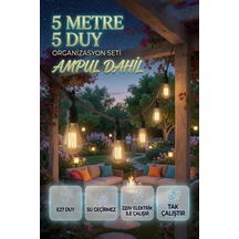 5 Metre 5 Duy Organizasyon Seti St64 4w E27 Ampul Dahil Su Geçirmez 220v Bahçe Teras Festoon Dış Mekan Işık Zinciri Siyah