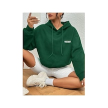 Blackjack Giyim Kadın Siyah Whrstbhvr Baskılı Kapüşonlu Sweatshirt Yeşil
