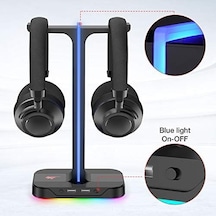 Çift Kulaklık Askısı, 2 Usb Bağlantı Noktası, Rgb Kulaklık Tutucu, Oyuncular İçin, Pc İçin, Siyah Th650