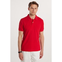 Tudors Erkek Slim Fit Dar Kesim %100 Pamuk Kısa Kollu Polo Yaka Kırmızı Tişört-50268