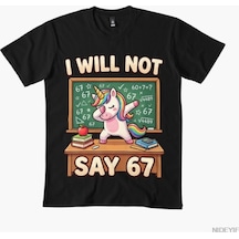 Flood Of Style 67 Unicorn Kız Çocukları İçin Altı Yedi Meme Brainrot Komik Erkek Çocuk Tişörtü Erkekler Kadı Siyah