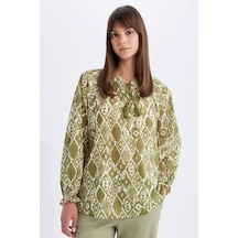 DeFacto Relax Fit Desenli Vual Uzun Kollu Tesettür Bluz Tunik C9738AX24SMGN1156