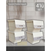 4 Lü Tekerlekli Patateslik Soğanlık Bpa Free Erzak Kutusu Oyuncaklık Sebzelik Krem 48 Litre Krem
