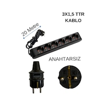 Avarson 6'lı Altılı Priz Topraklı Kablolu Siyah 3x1,5 Ttr 20 Yirmi Metre